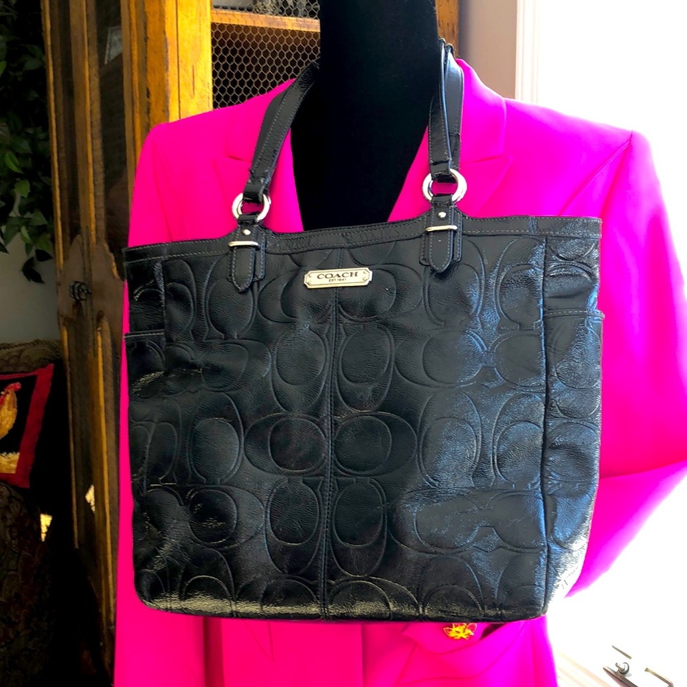 Coach C1276-F19818 Womens Handbag Size L Black Monogram Satchel Leather Purse